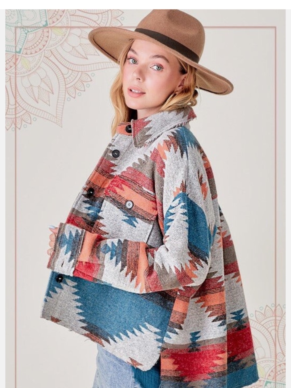 La Miel Eldora Aztec Shacket for Women in Rust Size M